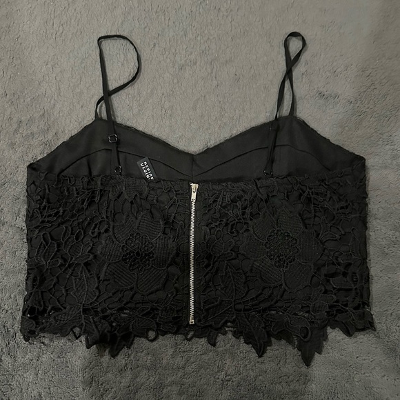 Design Lab by Lord & Taylor Cropped Lace Top - Black - Picture 2 of 4